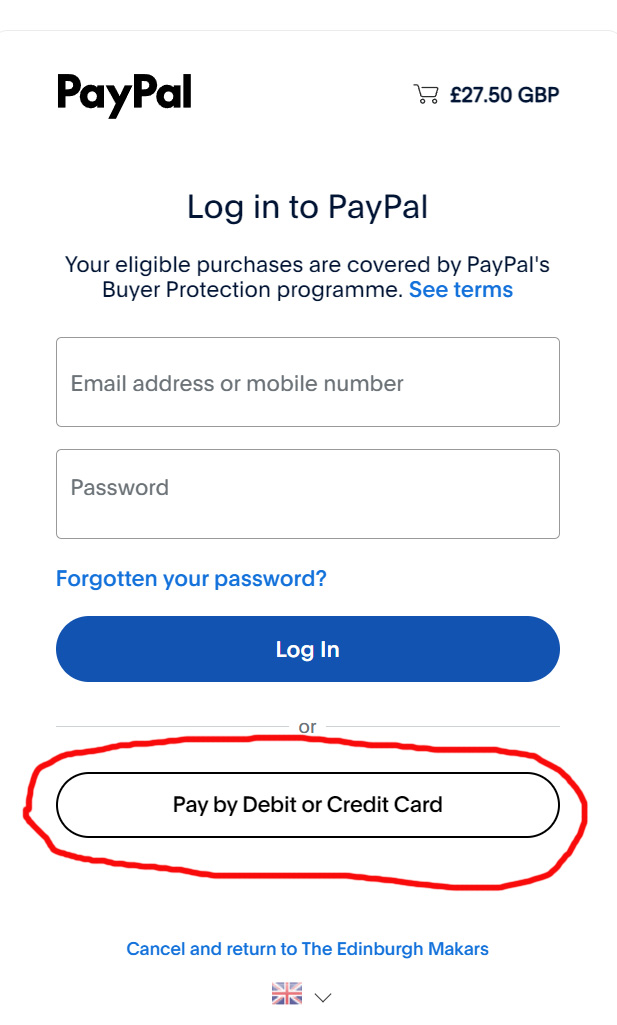Paypal login screen