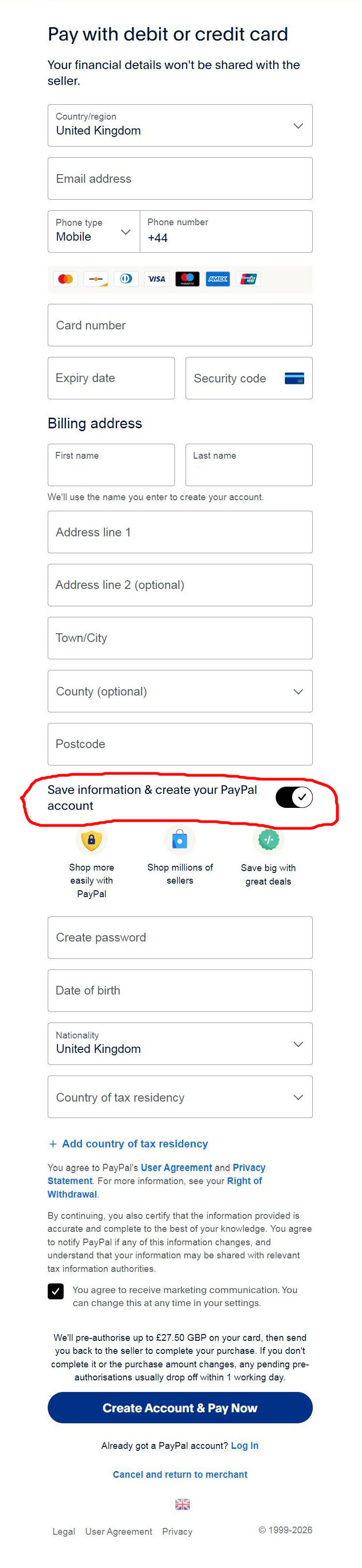 Enter credit card